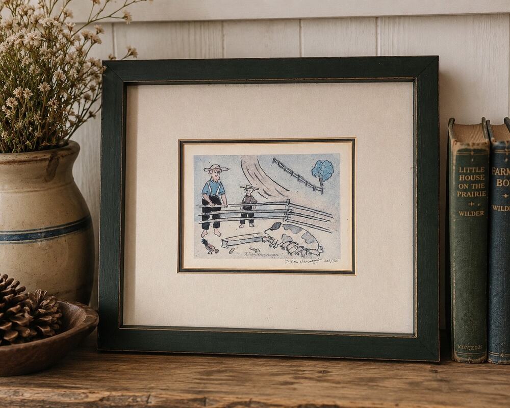 Vintage Xtian Newswanger Amishfolk Feeding Pigs Signed Numbered Limited Edition
